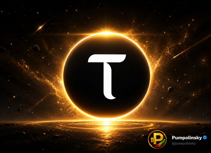The image features a glowing celestial scene with a central black circle displaying the white "τ" (Tau) symbol, surrounded by radiant golden-orange light resembling an eclipse or cosmic event, with a starry space background and meteor streaks. In the bottom right corner is the branding "@Pumpolinsky" alongside the Pumpolinsky logo.

The image visually reinforces the post's bullish sentiment about **$TAO** (Bittensor), symbolizing the cryptocurrency's potential "eclipse moment" or dramatic rise from a hidden gem to a $100,000 valuation through its striking cosmic, awakening-themed imagery.