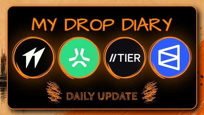 A black and orange graphic titled "MY DROP DIARY" featuring four circular logos (an arrow icon, a teal X symbol, a "/TIER" black circle, and a blue stylized Z), with "DAILY UPDATE" text at the bottom.