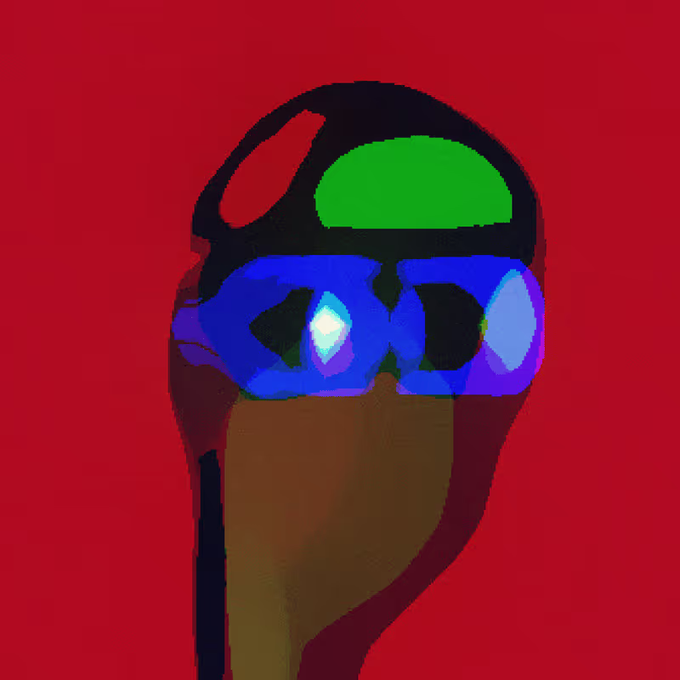 A digital illustration features a stylized figure with brown skin, wearing a black beanie and large blue sunglasses that reflect bright white light, set against a bold red background, evoking the distinctive punk aesthetic referenced in the post "Are you Punkologist #6310?".