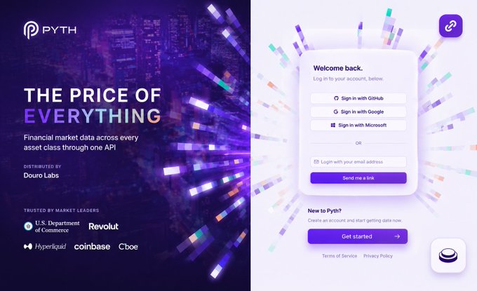 The image shows a screenshot of a website's login page. The main text is "THE PRICE OF EVERYTHING Financial Market data streams every asset through one API". This phrase emphasizes that the platform provides real-time financial data, allowing users to monitor stock prices and crypto tokens in real time. The image also displays an example of what might appear on the screen when a user logs into the website: A few lines of text with a number 10 showing up, likely representing the timestamp of the last update or the current time if it has been more than 10 seconds since the last update.