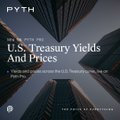 The image displays a book cover titled "U.S. Treasury Yields And Prices" by Ryan Nauman and Steven Garcia, published by Wiley and The Pyth Institute, featuring a backdrop of modern skyscrapers. The caption aligns with the post's message about leveraging the Pyth Network ($PYTH) for real-time access to U.S. Treasury yields and price data, emphasizing the importance of not overlooking this valuable financial resource.