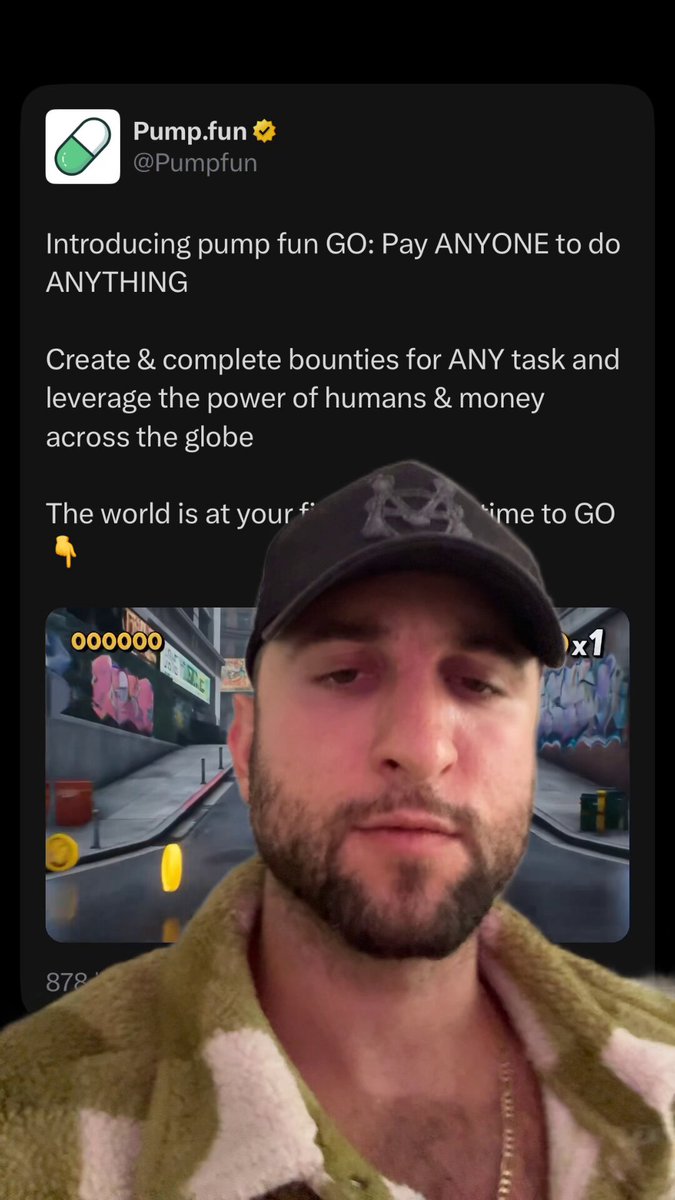 The image shows a man wearing a camouflage jacket with his face displayed on a smartphone screen. The caption of the image reads "Not gunna list how different these products really are because it's too many to count but @Shillz_Official is focused on providing value, @Pumpfun is focused on extracting it." This suggests that the man might be comparing two or more products and highlighting their differences in a humorous manner.