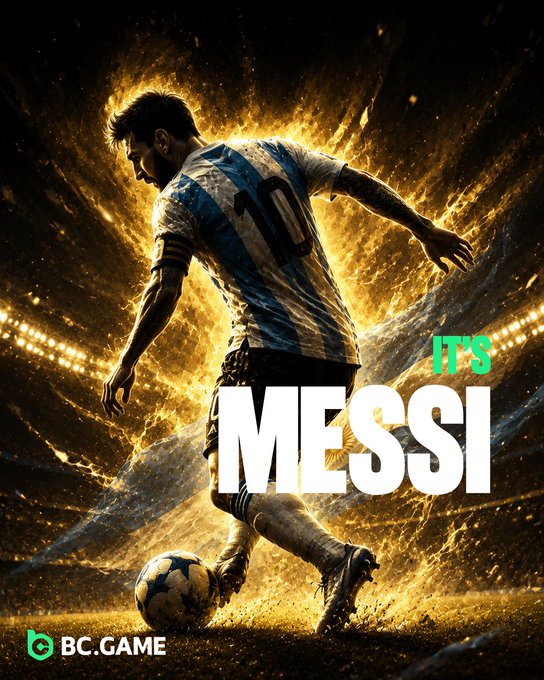 A stylized promotional image featuring a soccer player in an Argentina jersey with the number 10, surrounded by fiery golden effects while controlling a ball, with bold text reading "IT'S MESSI" and the "BC.GAME" logo at the bottom—tying into the post's announcement of contest winners celebrating the legendary footballer.
