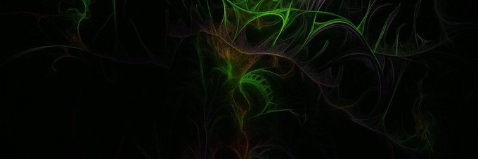A vibrant abstract digital artwork featuring swirling, wispy tendrils of green, purple, and red against a deep black background, evoking a cosmic or otherworldly atmosphere. This new banner image has been added for the $febu community on Moby, giving the project's page a striking and mysterious visual identity.