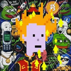 A vibrant collage-style promotional image for a "cashpunk" NFT giveaway, featuring a central pixel-art purple character surrounded by pop culture icons including "To the Moon" text, a Bitcoin logo, and Pepe the Frog, with yellow arrows pointing toward the center. Text on the image includes "TO THE MOON," a Bitcoin symbol, and mint-related references, tying directly to the post's free mint giveaway announcement for 10 guaranteed and 30 FCFS spots.