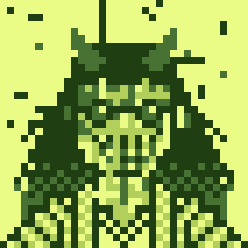 An 8-bit pixel art illustration of the Batman character in his classic cowl and cape silhouette rendered in dark and light green tones against a matching green background with scattered pixels.