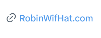 A simple logo featuring a blue chainlink icon alongside the text "RobinWifHat.com" in blue lettering, promoting the website mentioned in the post for the RobinWifHat project.