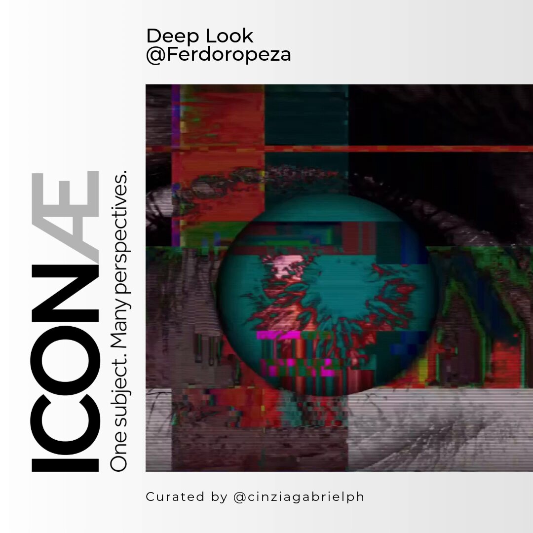 icoN4E is a digital art piece featuring a large, abstract green circle with red and orange lines radiating outwards from it.