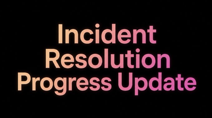 A title card displaying 'Incident Resolution Progress Update' in gradient pink and orange text against a black background.