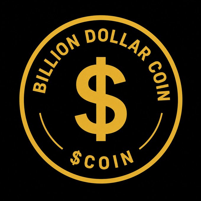 A circular gold and black logo featuring a large dollar sign in the center, with "BILLION DOLLAR COIN" arched around the top and "$COIN" displayed at the bottom. The image serves as the branding/avatar for the "$COIN" cryptocurrency token referenced in the post, with the user humorously claiming to own zero of it.