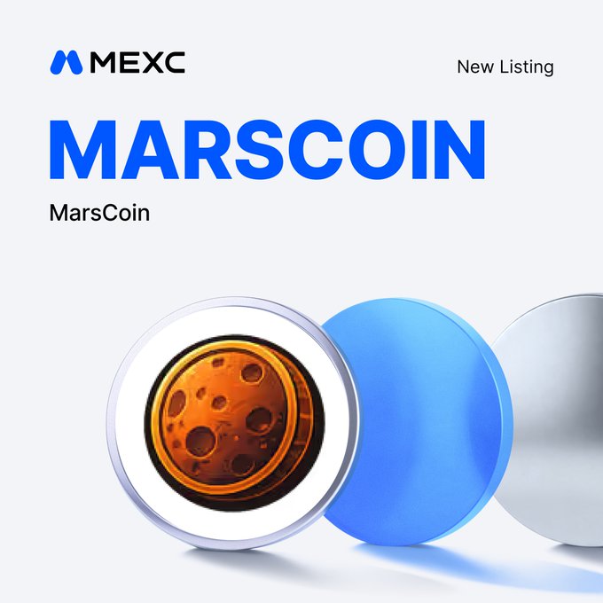 A MEXC promotional graphic announcing a new listing for MarsCoin, featuring the MARSCOIN text alongside a stylized orange coin with crater details set against blue and white circular design elements. The image aligns with the announcement of $MARSCOIN's trading launch scheduled for July 30, 2026.