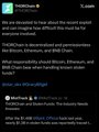 A screenshot of a X (formerly Twitter) post by WhaleChart revealing that the Bitget hacker, who stole $351.6 million, is now swapping ETH to BTC via THORChain, which has refused to cooperate with the exchange.