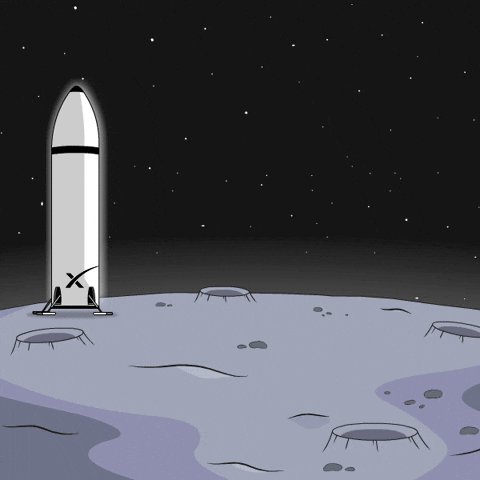 The image features a rocket sitting on the moon's surface, with a white circle in front of it that reads " Crazy cracker volatility coming tomorrow for both #stocks and #crypto It will either be a pump and then dump or dump and then pump 50/50 gamble especially for $spcx gamblers who want another free 10% pump tomorrow Easy free money ?!?". The rocket appears to be the main focus, with its shape and size emphasized due to its position on the moon.