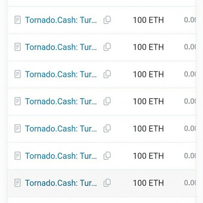 The image shows a phone screen displaying several rows of text, with the top row being labeled " Tornado. Cash. Tur." The bottom row has numbers representing different amounts of money. The text appears to be related to cryptocurrency or online transactions, as indicated by the presence of the words "ether" and "eth".