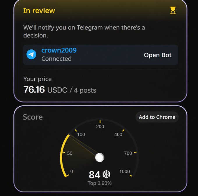 The image shows a chart displaying a price of $74.16 for some unknown service or product, which may be related to the "@wallchain select campaign". The post also mentions that the user's price was $73.16, indicating they received the item for sale at that price. The caption suggests the user is applying an @wallchain select campaign and might have a certain expectation in return. There are no visible actions or interactions depicted in this image.