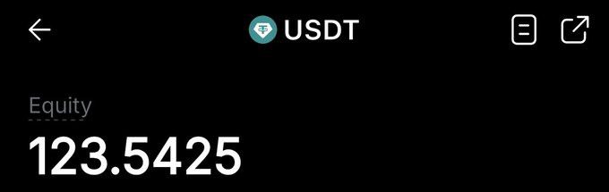 The image shows a screenshot of an app called "USDT", which stands for User-Defined Currency. The app displays the current value of the currency, with the number 123.5525 displayed at the top left corner. Below this, there is a description that reads "Equity 123.5525". The post suggests that to increase the value by 10x this year, one should consider investing in USDT.