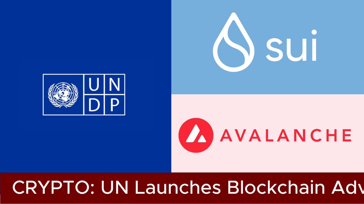 The image features a logo for the United Nations Development Programme (UNDP). The logo includes four different colored squares, each representing a different cryptocurrency - Bitcoin, Ethereum, Cardano, and Sui. The text "crypto: UN Launches Blockchain Advantages" is written below the logo, indicating that the UNDP has launched an initiative to promote blockchain technology.