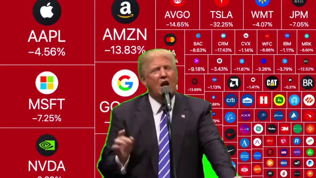 The image features a man standing next to a red background, with various logos and text surrounding him. The man appears to be speaking into a microphone or giving a speech. In the foreground of the image, there are several logos related to technology companies such as Apple, Amazon, Microsoft, Google, and others. These logos are arranged in a grid format against the red background. The post includes a caption that reads "Bitcoin öldü Altın öldü Gümüş öldü Altcoin zaten ölmüştü Amerikan Borsası 1.5 Trilyon Doları sildi Bist zaten bildiğimiz gibi Teşekkürler Trump para kazanmaktan yorulduk." This caption provides context to the image and its content, tying it back to a post about technology companies.
