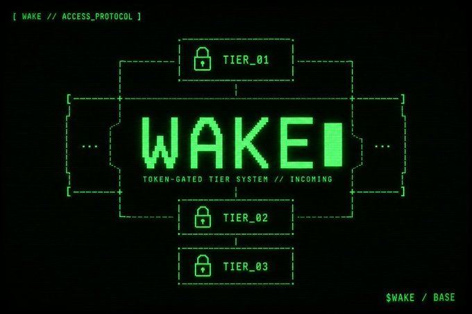 The image features a computer screen with a green neon-colored text that reads "WAKE I". This text appears to be part of an animation or game, possibly related to a video game called "Wake Up" where players are required to wake up from sleep and complete various tasks throughout the day. The background of the image is black, which contrasts with the green neon-colored text on the screen.