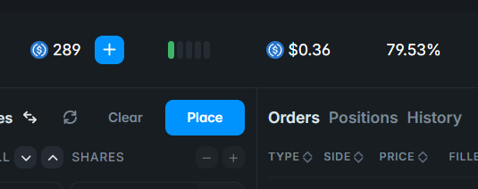 The image features a stock trading app that displays information about positions, orders, shares, and prices. The main focus of the image is an area displaying the word "PLACE" with a blue arrow pointing to this position, along with a price range from $0.56 - $0.87. There are also multiple other options or choices in the app's interface, which can be used by traders to decide on their positions and strategies. The image highlights that stock trading apps provide various features that help traders make informed decisions about their investments within specific market conditions.