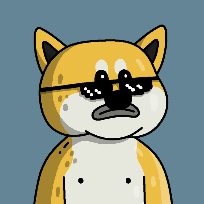 A cartoon illustration of a dog wearing pixelated "deal with it" sunglasses, shown in a smug pose that visually conveys confidence and a "good morning" vibe, pairing with the post's GM greeting and bullish Doge/Elon reference.