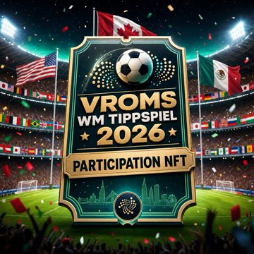 The image features a large soccer stadium with multiple flags flying from the stands, creating an exciting atmosphere for the event. In the center of the image, there's a sign that says "Vrms Wm Tippspiel 2016 Participation NFT". The text on the sign suggests that this is an opportunity to claim your participation in the event by receiving an NFT. The stadium and its flags serve as a backdrop for the announcement, emphasizing the grand scale of the soccer tournament taking place.