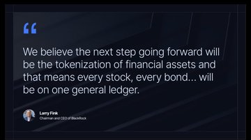 A quote card displays a statement from Larry Fink, Chairman and CEO of BlackRock, reading: "We believe the next step going forward will be the tokenization of financial assets and that means every stock, every bond... will be on one general ledger," supporting the post's claim that mainstream investors are recognizing Chainlink's ($LINK) role in the tokenization thesis.