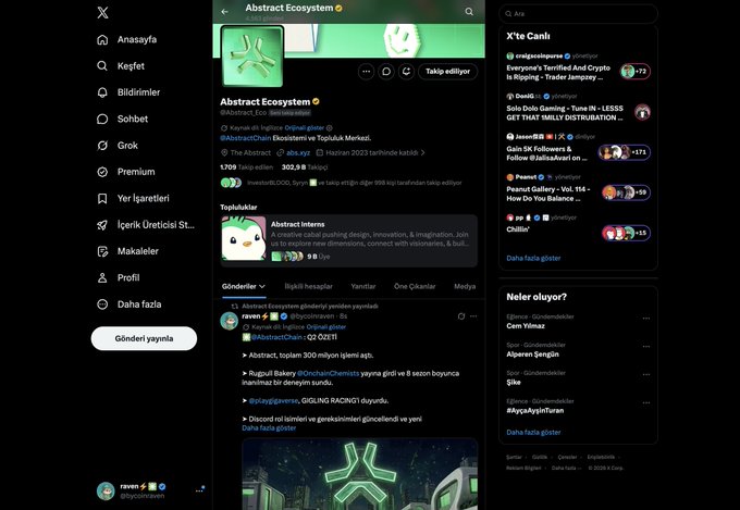 A screenshot of the X (Twitter) profile page for @Abstract_Ecos, showing the AbstractChain ecosystem account with 302.9K followers.