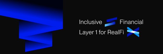 A dark banner with a stylized blue geometric "F" logo features the text "Inclusive Financial — Layer 1 for RealFi," identifying Pharos Network's branding as a layer-1 blockchain focused on real-world finance, which contextualizes the post's mention of @pharos_network and its onchain vault performance experiment.