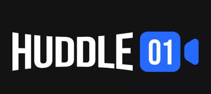 The image displays the "HUDDLE 01" logo in bold white text on a black background, with "01" highlighted in a blue square. This is the brand logo for Huddle01, a decentralized real-time communication network (dRTC) often described as a Web3 version of Zoom, which the post highlights as offering a free airdrop of the $HUDL token on their testnet.