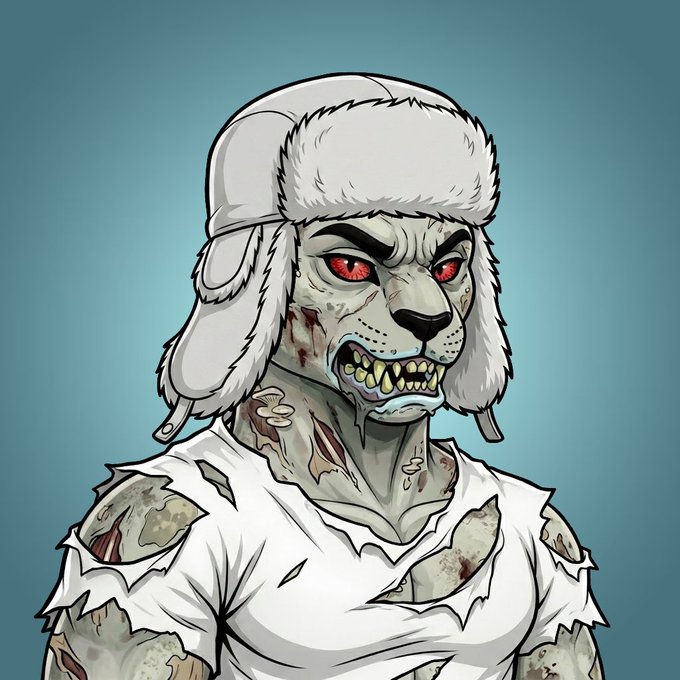 A cartoon illustration of a menacing, rotting zombie wearing a white ushanka hat with sharp teeth bared and glowing red eyes, paired with a tattered white shirt revealing decayed flesh. The undead imagery visually reinforces the post's playful "rotting good time" theme and its darkly humorous take on struggling markets.
