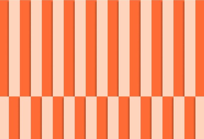 A simple abstract pattern consists of vertical orange and light peach stripes that shift in width and alignment between the top and bottom halves.