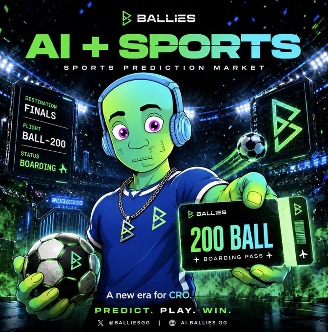 The image features a cartoon character dressed in blue holding a soccer ball, with the text "200 BALL" written above him. The background of the image shows a stadium filled with people watching a soccer game. The caption below the image reads "Attention @TexasHODLcro @Onu_asoka @pickled_bics The World Cup train never stops & you got the ticket! To celebrate the World Cup, we're giving away 200 BALL every day to 3 members of the Cronos community. Winners are drawn from our followers. Today'S winners:".