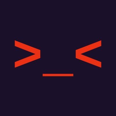 A minimal red graphic on a dark gray background showing two angled eye-like shapes (><) above a horizontal line.