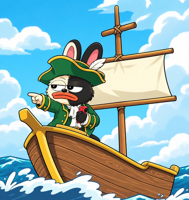A cartoon dog dressed as a pirate captain stands on a wooden ship sailing through the ocean, pointing forward with a serious expression. The image pairs with the airdrop post to symbolize an adventurous "treasure hunt" where users are invited to share their Solana wallet addresses to claim 200,000 $BORO tokens.