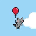 The image features a cartoon cat with a balloon attached to its back, floating in the sky. The balloon has a red color and appears to be filled with air. There are two other balloons in the background, one of which also has a red color but is smaller than the main one. The text "Nyan Balloon and Super Nyan Balloon collected by @0xLazy_eth for opensea.io/collection/nya" suggests that this image might be related to a collection or a post on a social media platform, possibly Instagram or Twitter.