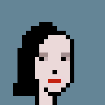 A pixel art portrait of a dark-haired woman with a neutral expression against a blue background, representing the social media user posting a message that emphasizes the importance of verifying information on-chain before trusting what is shared online.
