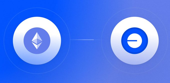 The image features the Ethereum (ETH) logo on the left and the Base logo on the right, connected by a line against a blue gradient background, visually representing the two blockchain ecosystems whose collaborative effort to develop a unified wallet standard has reportedly been abandoned.