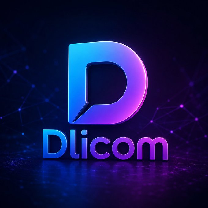 The image features a logo for a company named Dlicom. It consists of a purple "D" with a blue "i" below it, creating an interesting visual effect against a dark background. The text "DICOM" is written in a larger font size and positioned above the logo. The overall design gives off a futuristic vibe, suggesting that the company might be involved in innovative technologies or social media platforms related to communication and networking.