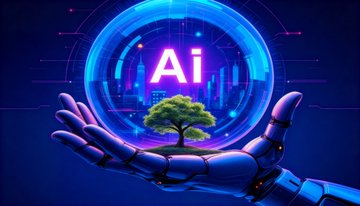 A robotic hand cradles a small tree beneath a glowing blue orb displaying the text "Ai," symbolizing the nurturing role of artificial intelligence in technological growth. The image connects to the post by visually representing innovation and progress, themes that align with FQL Exchange's tracking of stablecoin developments and evolving digital finance.