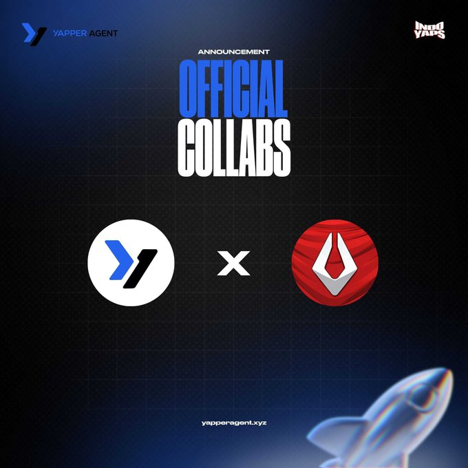 The image features a poster promoting an event featuring two companies, Xx and Avazaky. There are various elements within this poster that draw attention, such as logos of the two companies - one with a white arrow pointing towards it and the other red and black with a stylized letter "X". In addition to these visuals, there is also a photo or image of a rocket in front of a banner that reads "Official Collabs", further emphasizing the event's focus on company collaboration. This combination of elements creates an eye-catching advertisement for the Xx and Avazaky collaboration.