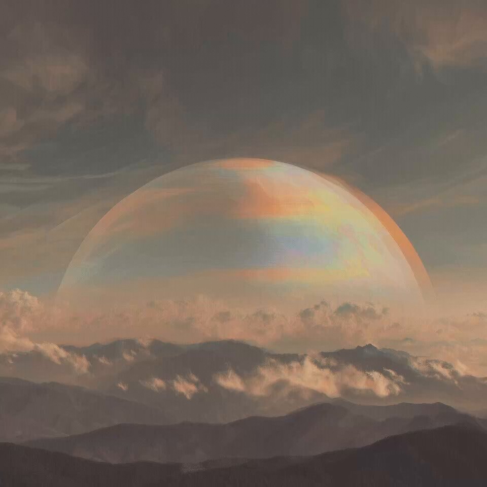 The image features a large, colorful, rainbow-colored planet with a dome shape that appears to be floating in space. The planet's vibrant colors contrast beautifully against the backdrop of the sky filled with clouds. The caption below the image provides information about the creator or owner of the post and links to other posts on Instagram.