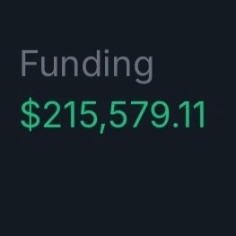 The image displays a "Funding" balance of $215,579.11 in green text on a dark background, likely representing the user's account balance on the Variational trading platform referenced in the post.