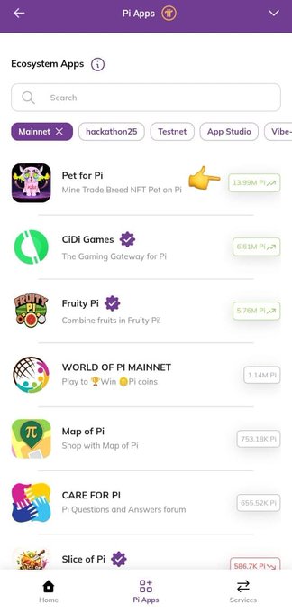 A screenshot of the Pi Apps Ecosystem section shows PiPet leading the list with 13.99M Pi staked, highlighting the platform's growing popularity as it approaches the 14 million milestone.