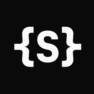 A minimalist logo featuring a white letter 'S' enclosed in curly braces on a black background.