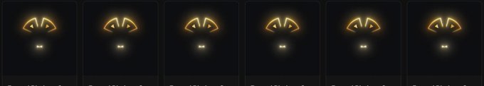 Six identical dark phone screens are shown side by side, each displaying a glowing golden hand-shaped symbol with light reflections, likely a charging or lock screen animation.