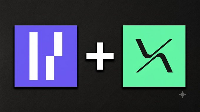 Two square logos on a dark background: a purple square with a white 'H' design and a green square with a black 'X' symbol, separated by a white plus sign.