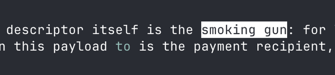 The image shows an explanation of why everything in the code should be interpreted as a smoking gun, which implies that the code contains a harmful or dangerous element. The text in the image is written in black, making it stand out against the gray background.
