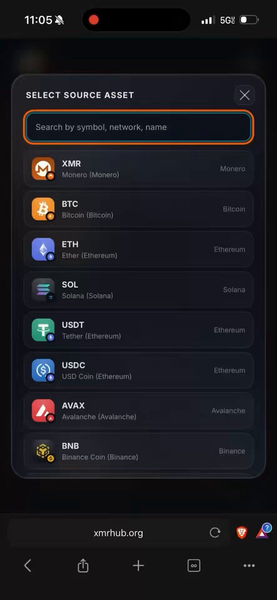The image shows a phone screen with a list of cryptocurrency options displayed, including Bitcoin, Etherium, Ripple, and Litecoin. The user interface also includes a search bar for selecting a specific cryptocurrency source or wallet address. The text on the screen reads "Select Source Asset", indicating that the user is looking to invest in a particular cryptocurrency.