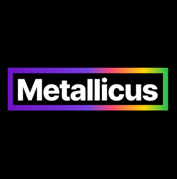 The image features the Metallicus logo, with the word "Metallicus" displayed in white text within a colorful rainbow-gradient rectangular border, set against a black background. This logo represents the company being celebrated in the post for its $100,000 contribution in XRP toward restoring the historic First Bank of the United States.